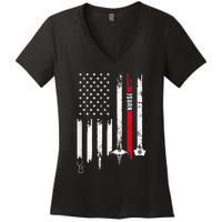 funny Nurse Day Gift Idea American Flag Women's V-Neck T-Shirt