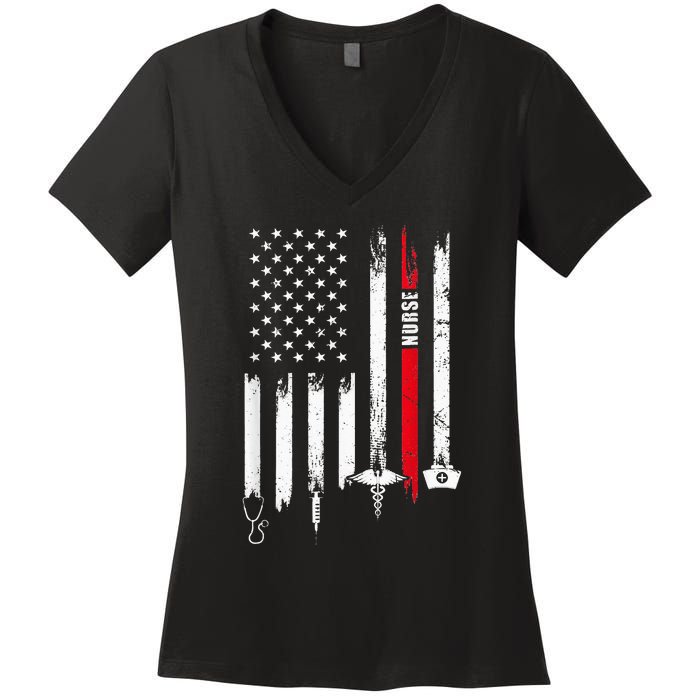 funny Nurse Day Gift Idea American Flag Women's V-Neck T-Shirt