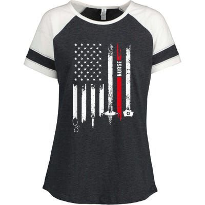 funny Nurse Day Gift Idea American Flag Enza Ladies Jersey Colorblock Tee