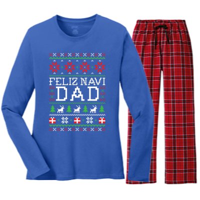 Feliz Navi Dad Ugly Christmas Gift Women's Long Sleeve Flannel Pajama Set 