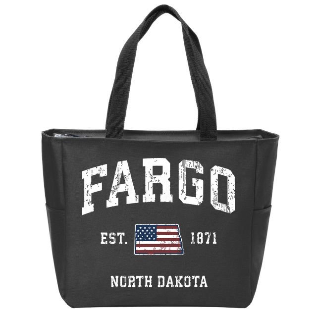 Fargo North Dakota Nd Vintage American Flag Sports Design Zip Tote Bag