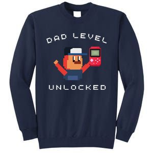 Funny New Dad Level Unlocked Day Tees Gaming Tall Sweatshirt