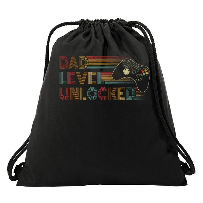 Funny New Dad Dad Level Unlocked Gaming Gamer Dad Drawstring Bag