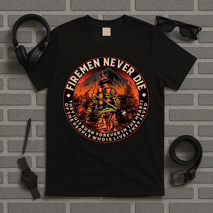 FIREMAN NEVER DIE QUOTES ILLUSTRATION T-Shirt