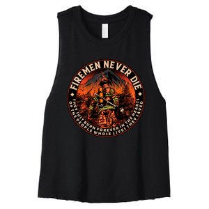 FIREMAN NEVER DIE QUOTES ILLUSTRATION Women's Racerback Cropped Tank