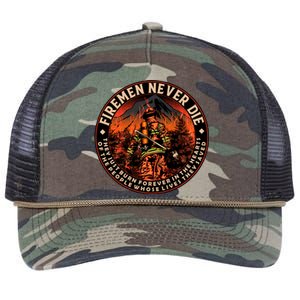 FIREMAN NEVER DIE QUOTES ILLUSTRATION Retro Rope Trucker Hat Cap