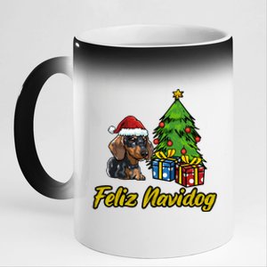 Feliz Navidog Dachshund Santa Hat Christmas Great Gift 11oz Black Color Changing Mug