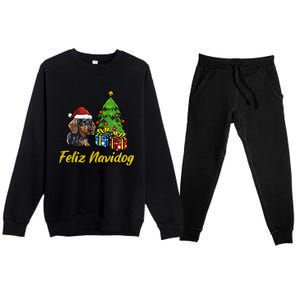 Feliz Navidog Dachshund Santa Hat Christmas Great Gift Premium Crewneck Sweatsuit Set