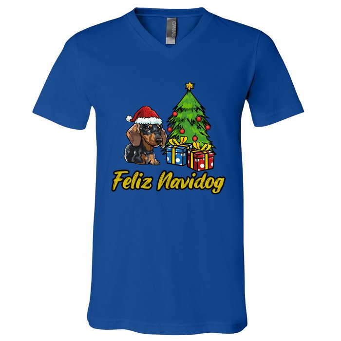 Feliz Navidog Dachshund Santa Hat Christmas Great Gift V-Neck T-Shirt