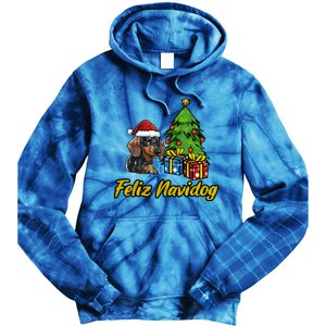 Feliz Navidog Dachshund Santa Hat Christmas Great Gift Tie Dye Hoodie