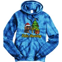 Feliz Navidog Dachshund Santa Hat Christmas Great Gift Tie Dye Hoodie