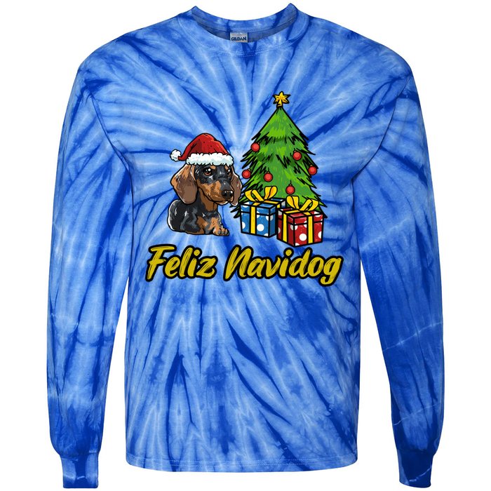 Feliz Navidog Dachshund Santa Hat Christmas Great Gift Tie-Dye Long Sleeve Shirt