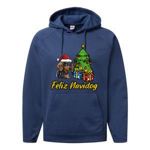 Feliz Navidog Dachshund Santa Hat Christmas Great Gift Performance Fleece Hoodie