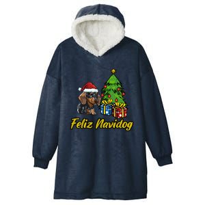 Feliz Navidog Dachshund Santa Hat Christmas Great Gift Hooded Wearable Blanket