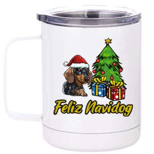 Feliz Navidog Dachshund Santa Hat Christmas Great Gift 12 oz Stainless Steel Tumbler Cup