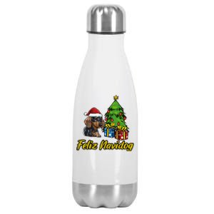 Feliz Navidog Dachshund Santa Hat Christmas Great Gift Stainless Steel Insulated Water Bottle