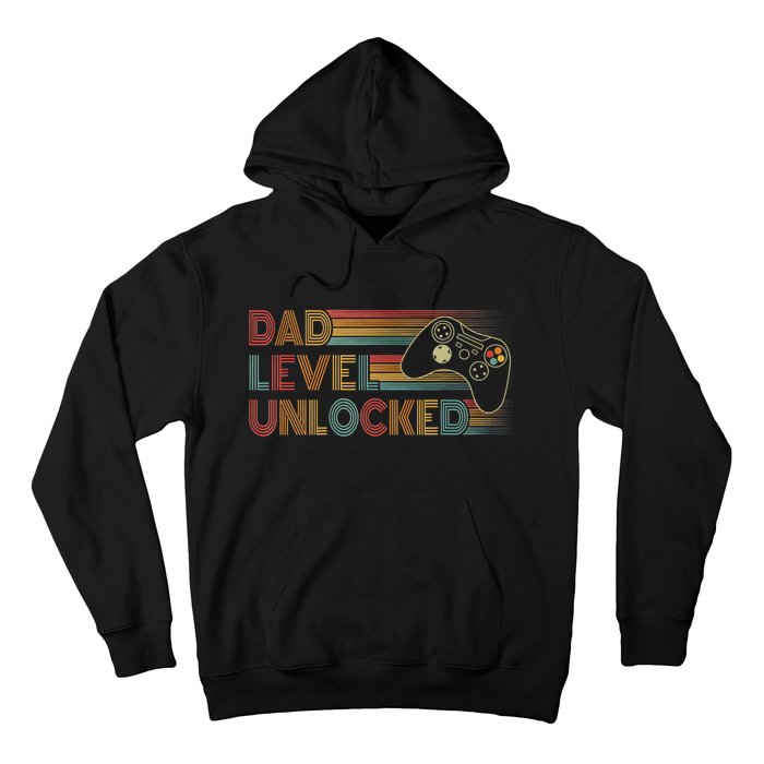 Funny New Dad Dad Level Unlocked Gaming Gamer Dad Hoodie