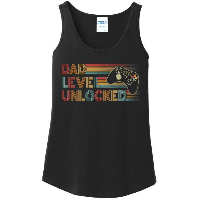 Funny New Dad Dad Level Unlocked Gaming Gamer Dad Ladies Essential Tank