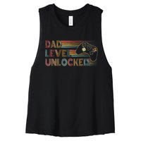 Funny New Dad Dad Level Unlocked Gaming Gamer Dad Women's Racerback Cropped Tank