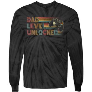 Funny New Dad Dad Level Unlocked Gaming Gamer Dad Tie-Dye Long Sleeve Shirt