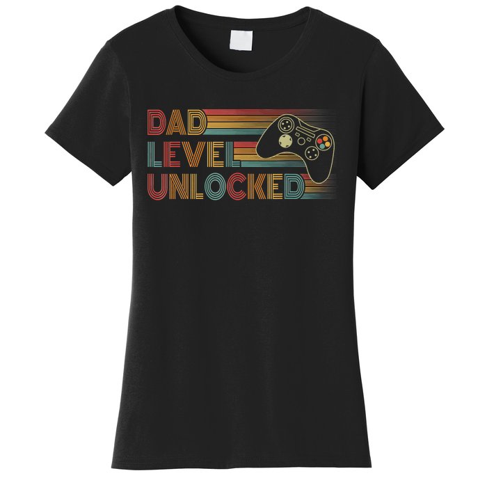 Funny New Dad Dad Level Unlocked Gaming Gamer Dad Women's T-Shirt