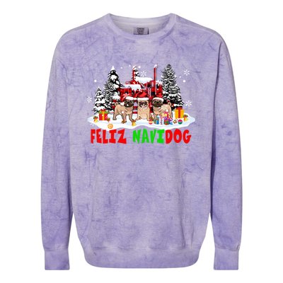 Feliz Navidad Dog Xmas Truck Three Santa French Bulldogs Meaningful Gift Colorblast Crewneck Sweatshirt