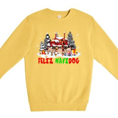 Feliz Navidad Dog Xmas Truck Three Santa French Bulldogs Meaningful Gift Premium Crewneck Sweatshirt