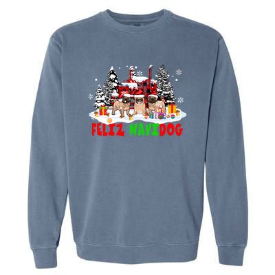 Feliz Navidad Dog Xmas Truck Three Santa French Bulldogs Meaningful Gift Garment-Dyed Sweatshirt