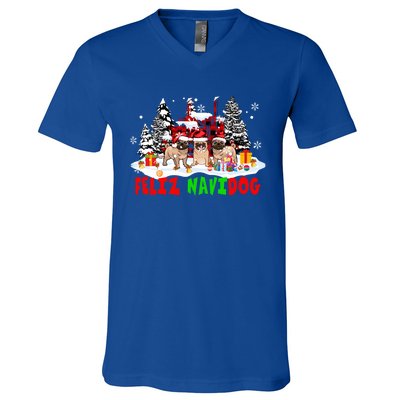 Feliz Navidad Dog Xmas Truck Three Santa French Bulldogs Meaningful Gift V-Neck T-Shirt