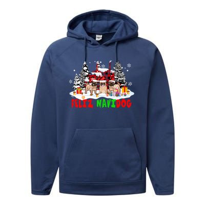 Feliz Navidad Dog Xmas Truck Three Santa French Bulldogs Meaningful Gift Performance Fleece Hoodie