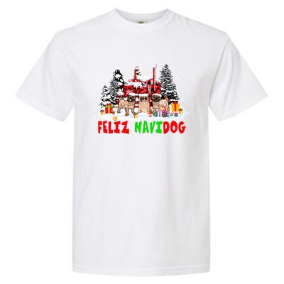 Feliz Navidad Dog Xmas Truck Three Santa French Bulldogs Meaningful Gift Garment-Dyed Heavyweight T-Shirt