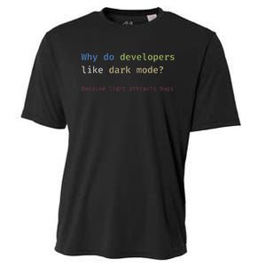 Funny Nerdy Developer Joke Dark Mode Bugs Coding Pun Cooling Performance Crew T-Shirt