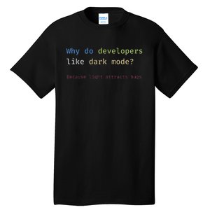 Funny Nerdy Developer Joke Dark Mode Bugs Coding Pun Tall T-Shirt