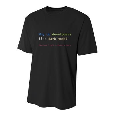 Funny Nerdy Developer Joke Dark Mode Bugs Coding Pun Youth Performance Sprint T-Shirt