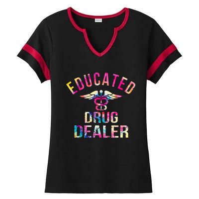 Funny Nurse Educated Drug Dealer Nurse Life Ladies Halftime Notch Neck Tee