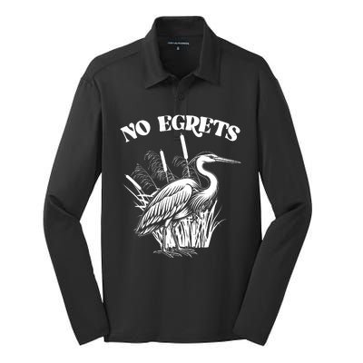 Funny No Egrets No Regrets Bird Pun Silk Touch Performance Long Sleeve Polo