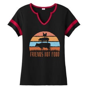 Friends Not Food Animal Lover Vegan Ladies Halftime Notch Neck Tee