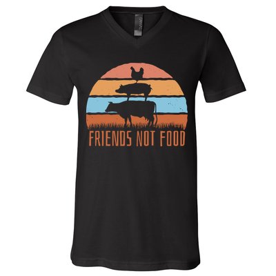 Friends Not Food Animal Lover Vegan V-Neck T-Shirt