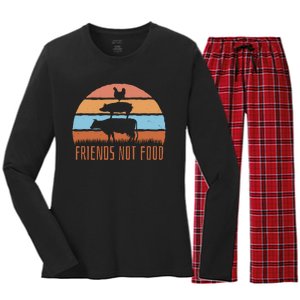 Friends Not Food Animal Lover Vegan Women's Long Sleeve Flannel Pajama Set 