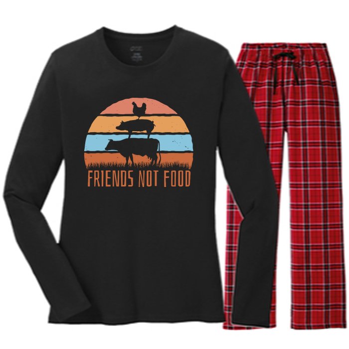 Friends Not Food Animal Lover Vegan Women's Long Sleeve Flannel Pajama Set 