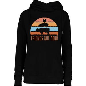 Friends Not Food Animal Lover Vegan Womens Funnel Neck Pullover Hood