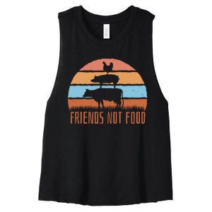 Friends Not Food Animal Lover Vegan Women's Racerback Cropped Tank