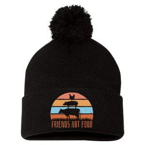 Friends Not Food Animal Lover Vegan Pom Pom 12in Knit Beanie