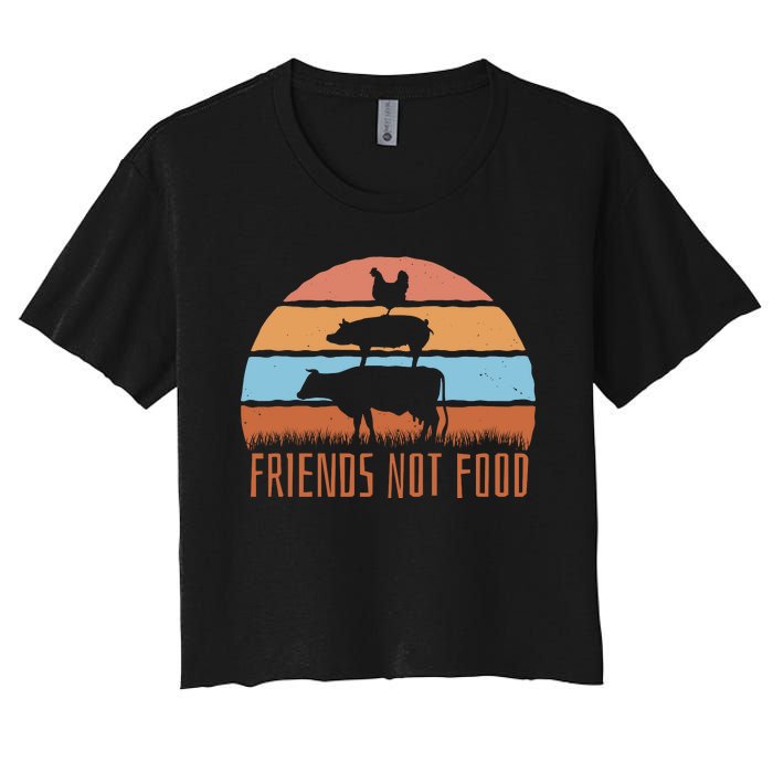 Friends Not Food Animal Lover Vegan Women's Crop Top Tee