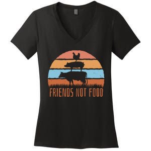 Friends Not Food Animal Lover Vegan Women's V-Neck T-Shirt