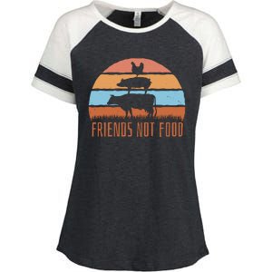 Friends Not Food Animal Lover Vegan Enza Ladies Jersey Colorblock Tee