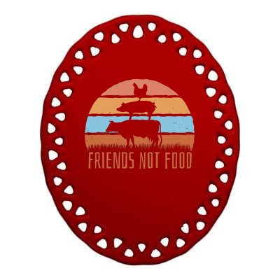 Friends Not Food Animal Lover Vegan Ceramic Oval Ornament