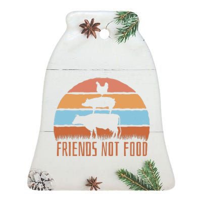 Friends Not Food Animal Lover Vegan Ceramic Bell Ornament