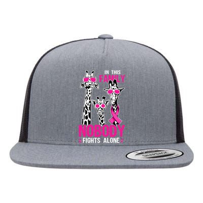 Family Nobody Fights Alone Giraffe Pink Ribbon Breast Cancer Flat Bill Trucker Hat