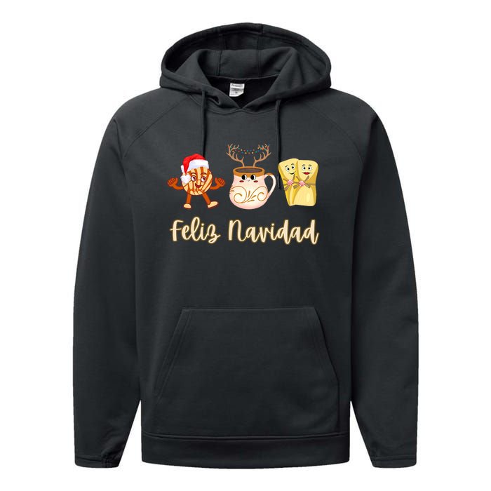 Feliz Navidad Funny Spanish Christmas Pan Dulce Cafe Tamales Performance Fleece Hoodie